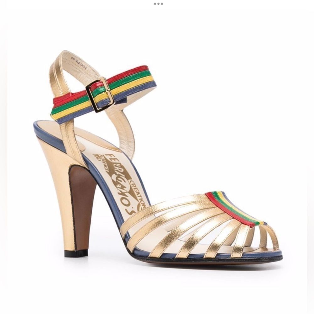 SALVATORE FERRAGAMO CREATIONS Sandals Red Gold/multicolour leather Luxe strappy